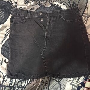 Black Denim Skirt with Frayed Hem